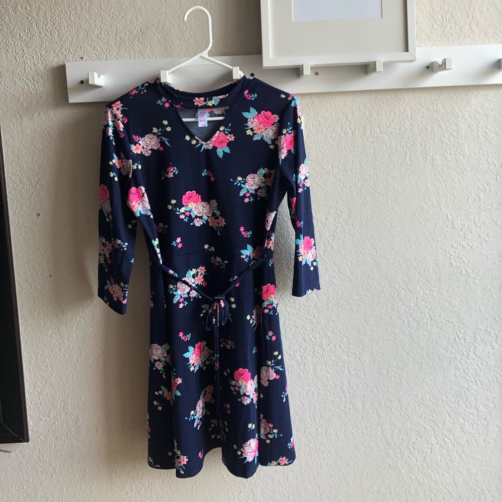 Girls Navy Blue Floral Dress